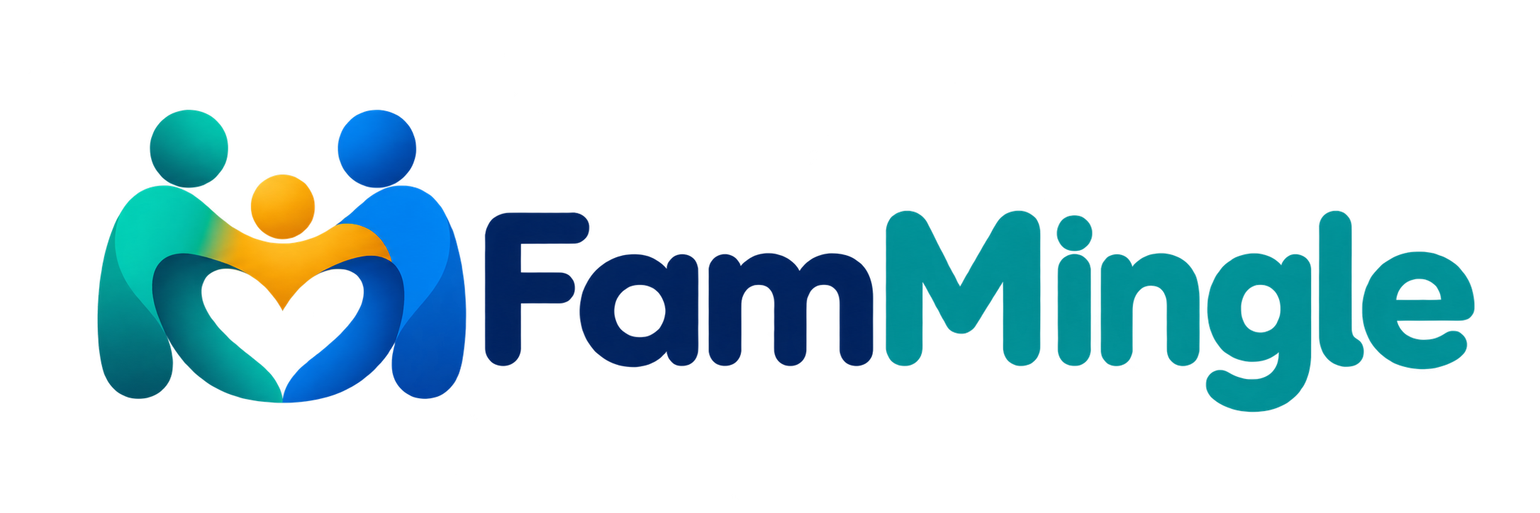 FamMingle: three connected family figures forming a heart